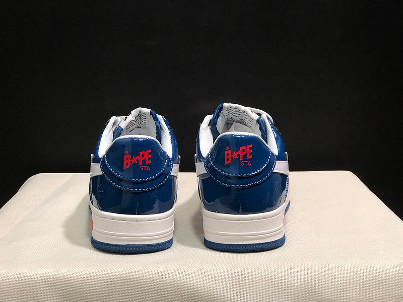BAPE STA Glossy Low-Top Sneakers - White, Red & Navy Blue