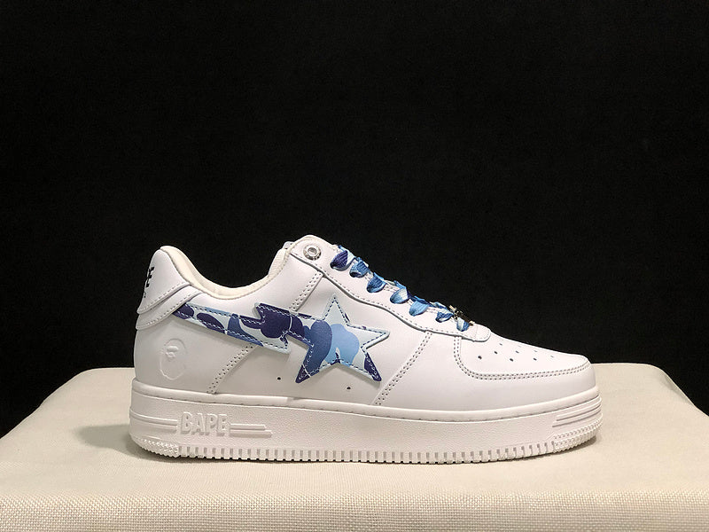 BAPE STA Camo-Accent Low-Top Sneakers - White & Blue