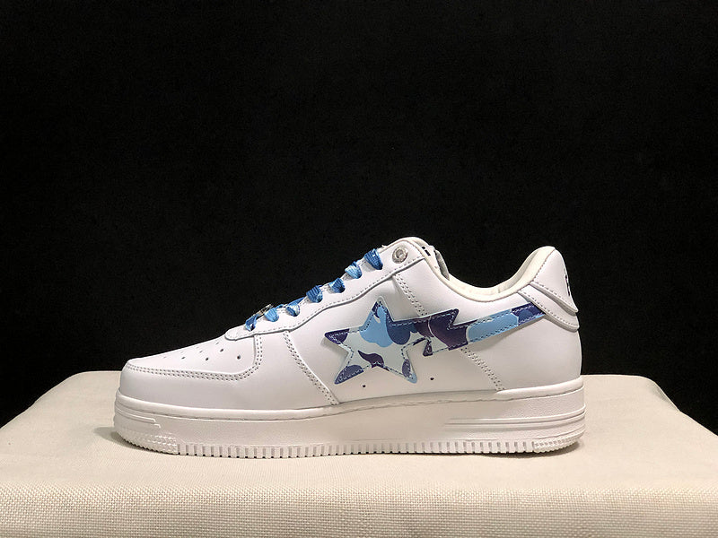 BAPE STA Camo-Accent Low-Top Sneakers - White & Blue