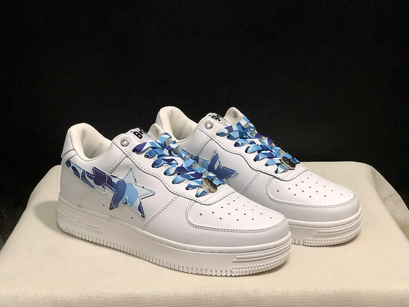 BAPE STA Camo-Accent Low-Top Sneakers - White & Blue