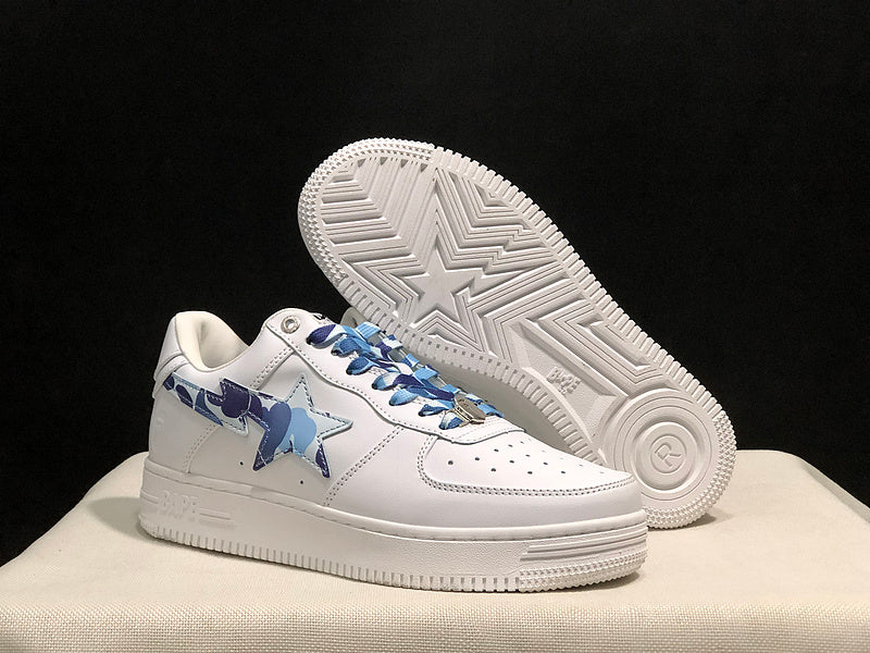 BAPE STA Camo-Accent Low-Top Sneakers - White & Blue