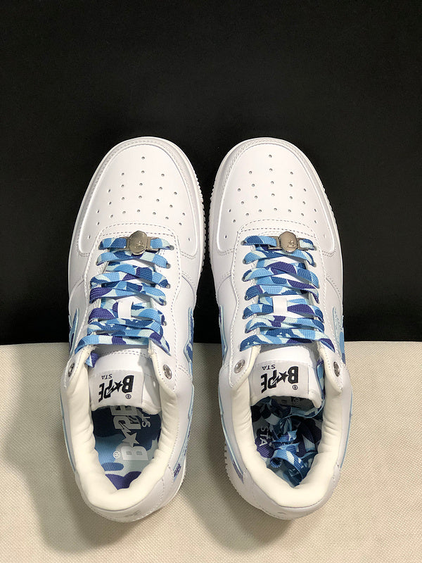 BAPE STA Camo-Accent Low-Top Sneakers - White & Blue