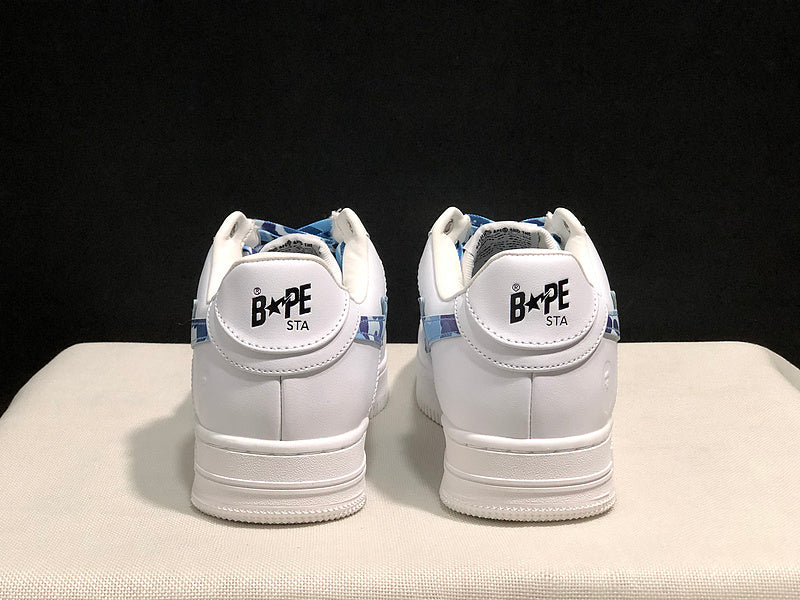 BAPE STA Camo-Accent Low-Top Sneakers - White & Blue