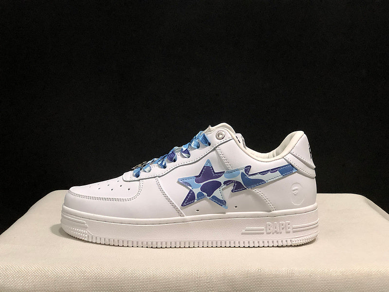 BAPE STA Camo-Accent Low-Top Sneakers - White & Blue
