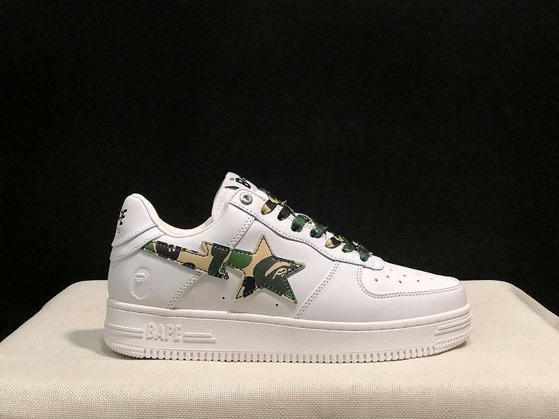 BAPE STA Camo-Accent Low-Top Sneakers - White & Green