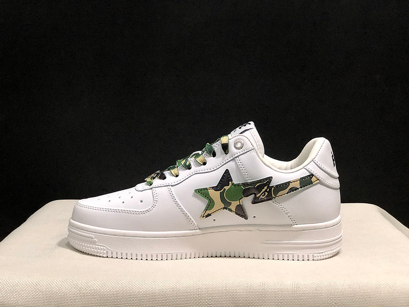 BAPE STA Camo-Accent Low-Top Sneakers - White & Green