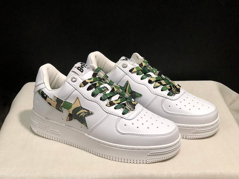 BAPE STA Camo-Accent Low-Top Sneakers - White & Green