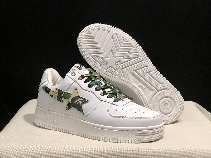 BAPE STA Camo-Accent Low-Top Sneakers - White & Green