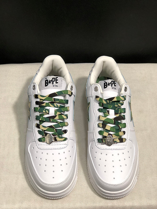BAPE STA Camo-Accent Low-Top Sneakers - White & Green