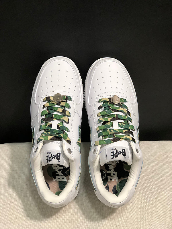 BAPE STA Camo-Accent Low-Top Sneakers - White & Green