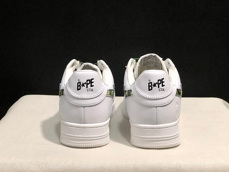 BAPE STA Camo-Accent Low-Top Sneakers - White & Green