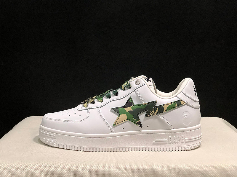 BAPE STA Camo-Accent Low-Top Sneakers - White & Green