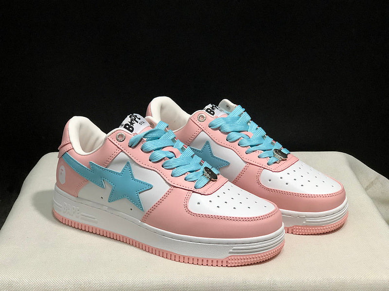 BAPE STA Low-Top Sneakers - Pink, White & Aqua Blue