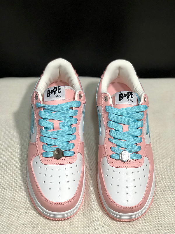 BAPE STA Low-Top Sneakers - Pink, White & Aqua Blue