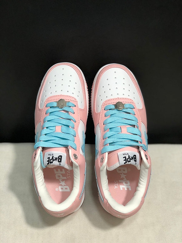 BAPE STA Low-Top Sneakers - Pink, White & Aqua Blue