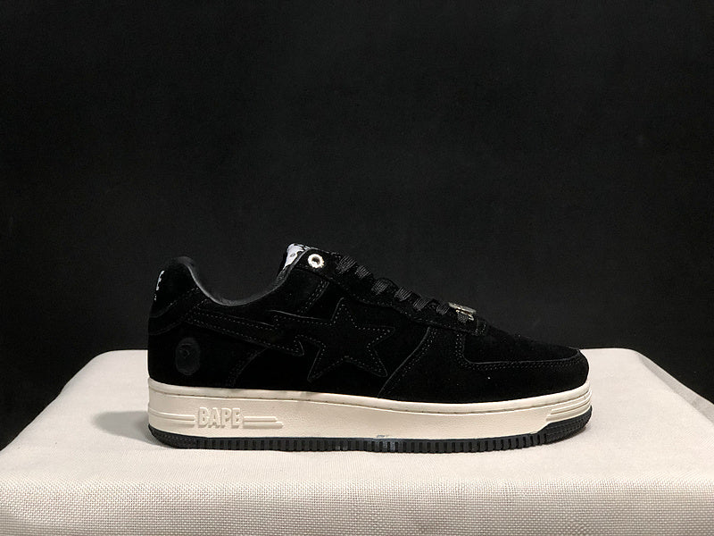 BAPE STA Suede-Look Low-Top Sneakers - Black & Cream