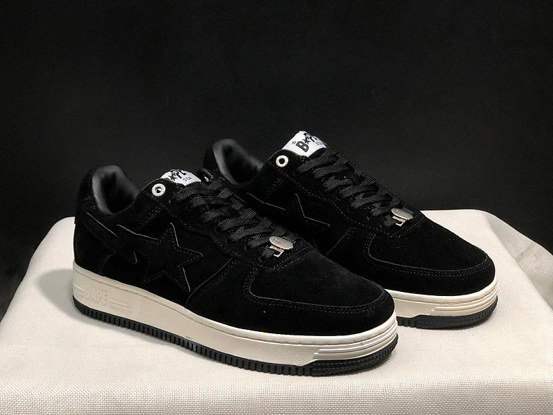 BAPE STA Suede-Look Low-Top Sneakers - Black & Cream