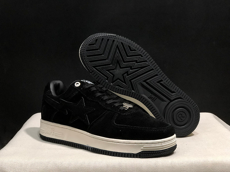 BAPE STA Suede-Look Low-Top Sneakers - Black & Cream