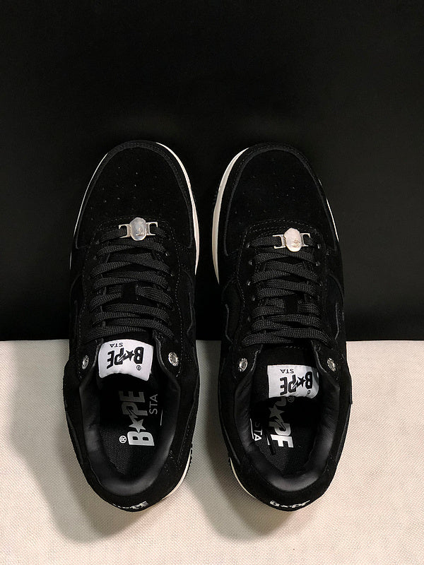 BAPE STA Suede-Look Low-Top Sneakers - Black & Cream