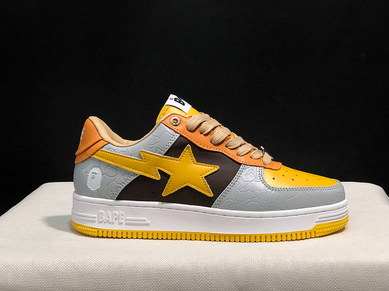 BAPE STA Embossed Low-Top Sneakers - Yellow, Grey, Orange & Black