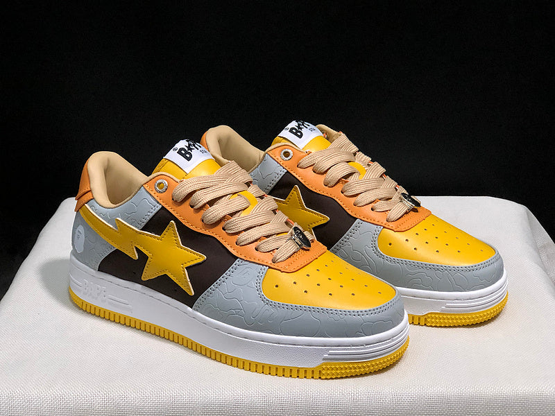 BAPE STA Embossed Low-Top Sneakers - Yellow, Grey, Orange & Black