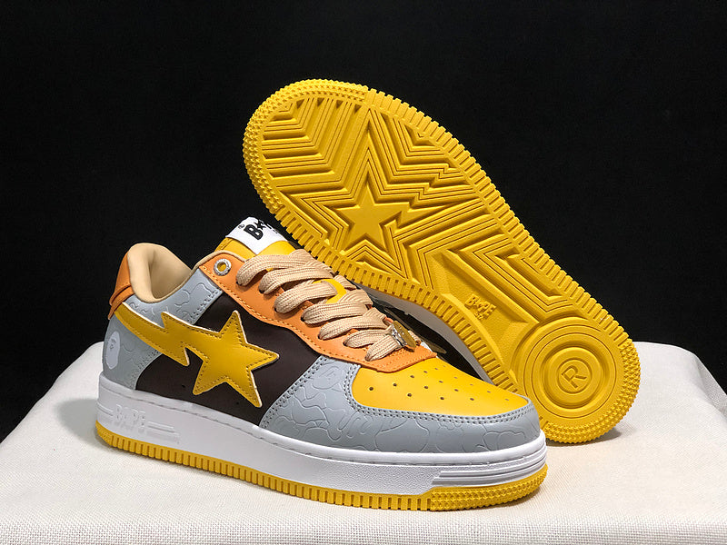 BAPE STA Embossed Low-Top Sneakers - Yellow, Grey, Orange & Black