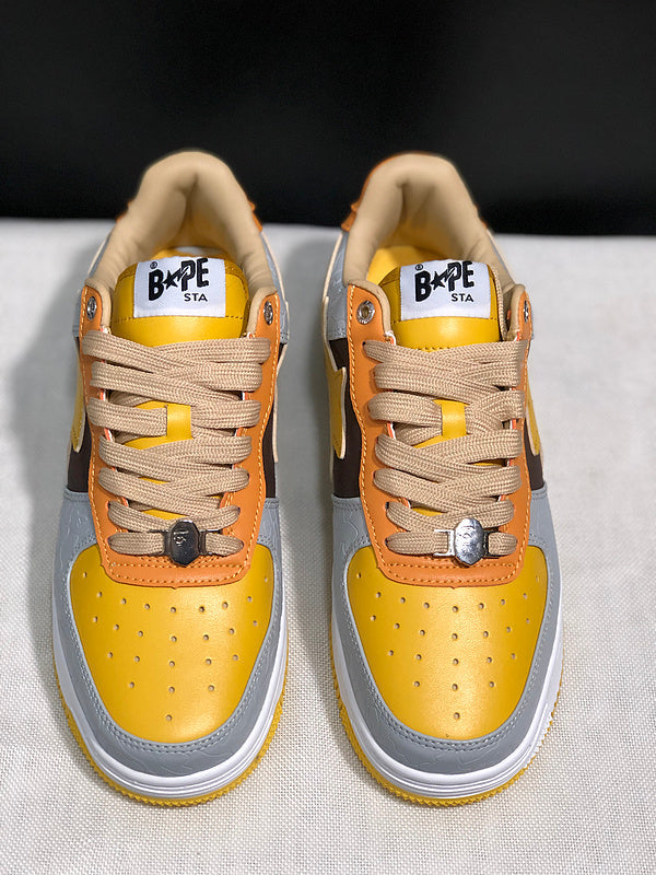 BAPE STA Embossed Low-Top Sneakers - Yellow, Grey, Orange & Black
