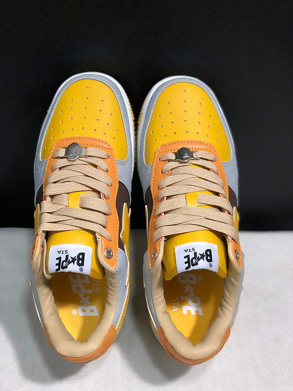 BAPE STA Embossed Low-Top Sneakers - Yellow, Grey, Orange & Black