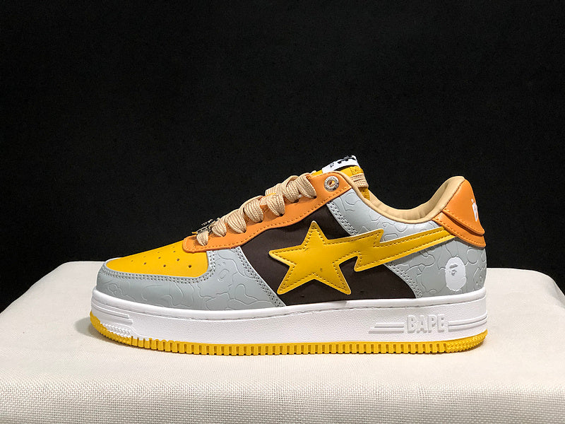 BAPE STA Embossed Low-Top Sneakers - Yellow, Grey, Orange & Black