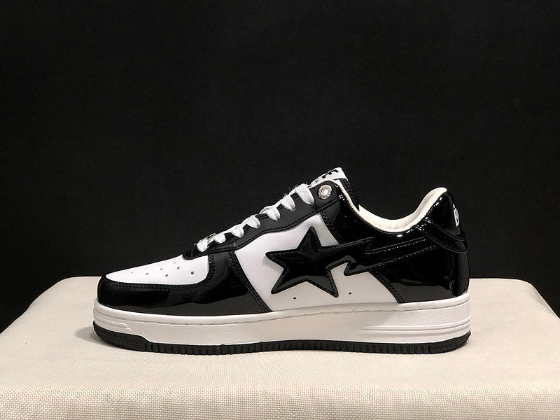 BAPE STA Glossy Low-Top Sneakers - Black & White