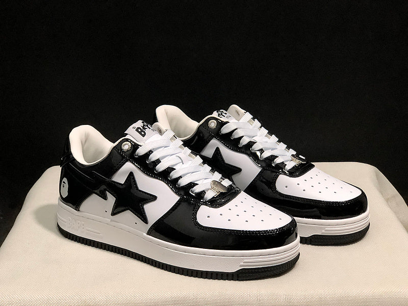 BAPE STA Glossy Low-Top Sneakers - Black & White