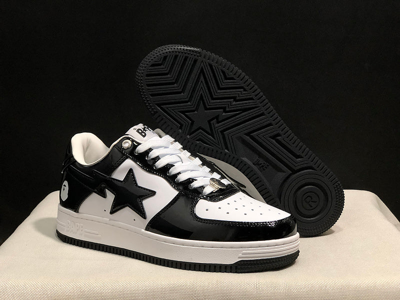 BAPE STA Glossy Low-Top Sneakers - Black & White