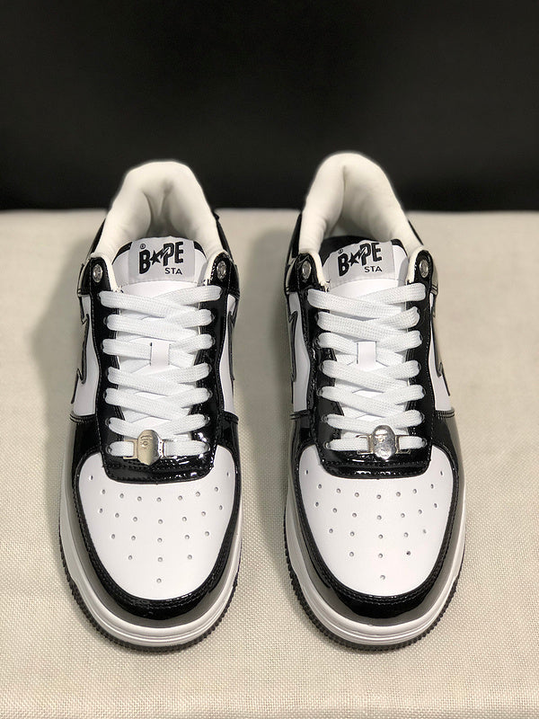 BAPE STA Glossy Low-Top Sneakers - Black & White