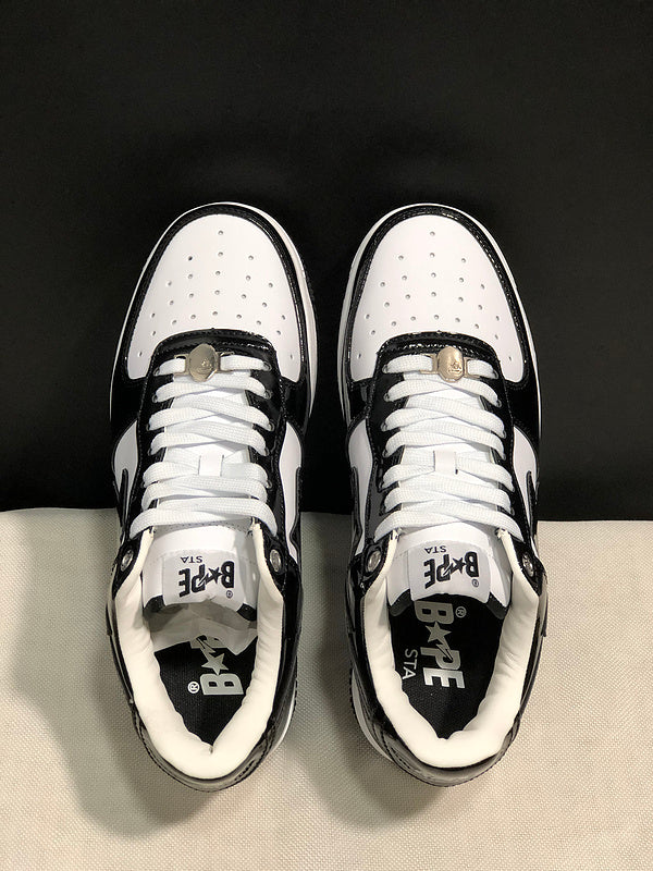 BAPE STA Glossy Low-Top Sneakers - Black & White