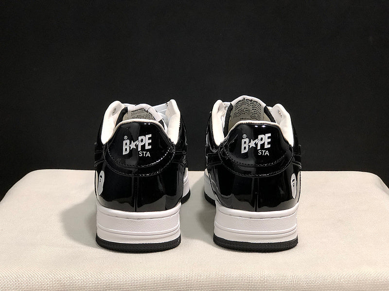 BAPE STA Glossy Low-Top Sneakers - Black & White