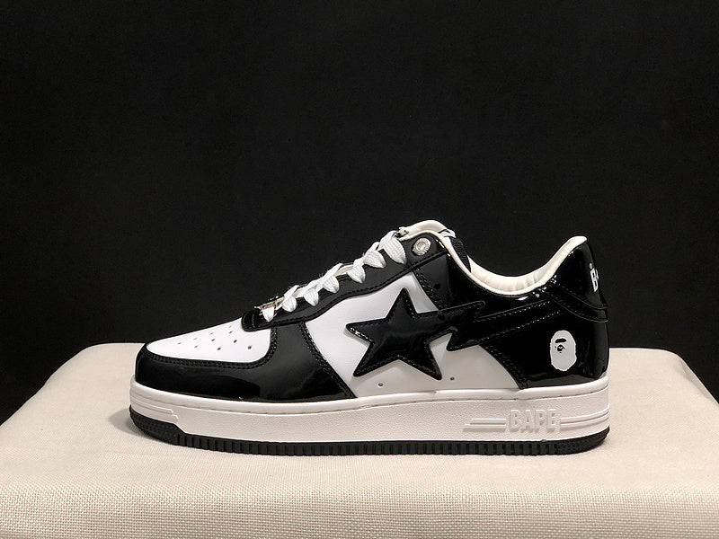 BAPE STA Glossy Low-Top Sneakers - Black & White