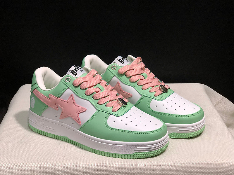 BAPE STA Low-Top Sneakers - Mint Green, Pink & White