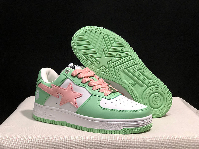 BAPE STA Low-Top Sneakers - Mint Green, Pink & White
