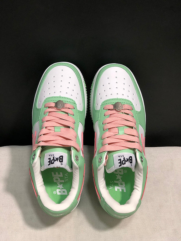 BAPE STA Low-Top Sneakers - Mint Green, Pink & White
