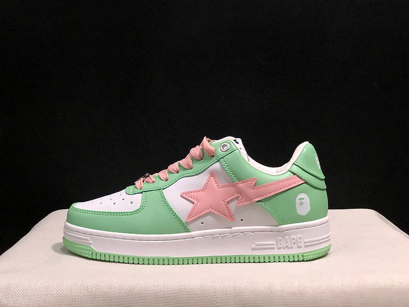BAPE STA Low-Top Sneakers - Mint Green, Pink & White