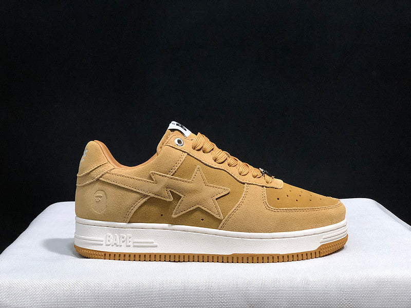 BAPE STA Suede-Look Low-Top Sneakers - Wheat Tan & White
