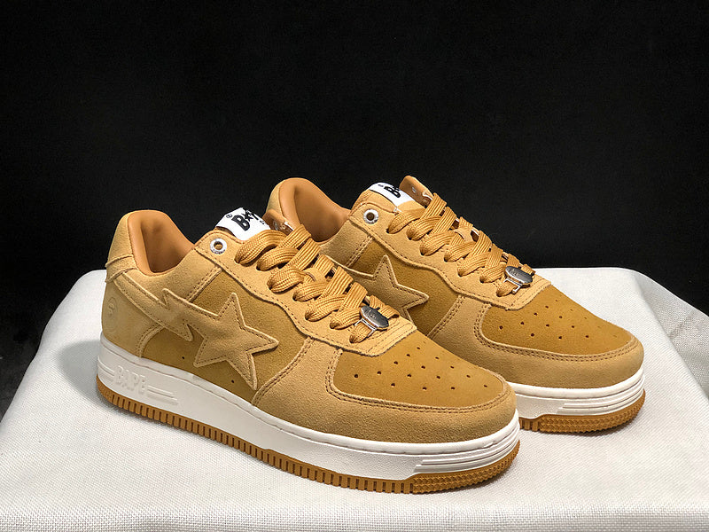 BAPE STA Suede-Look Low-Top Sneakers - Wheat Tan & White