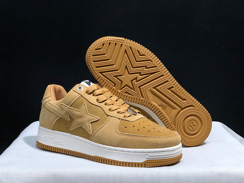 BAPE STA Suede-Look Low-Top Sneakers - Wheat Tan & White