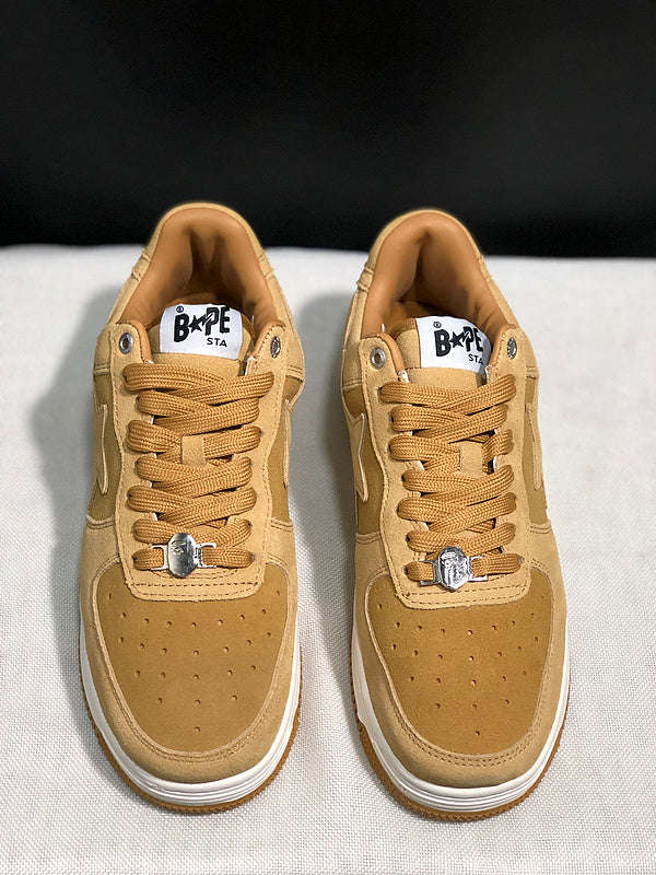 BAPE STA Suede-Look Low-Top Sneakers - Wheat Tan & White