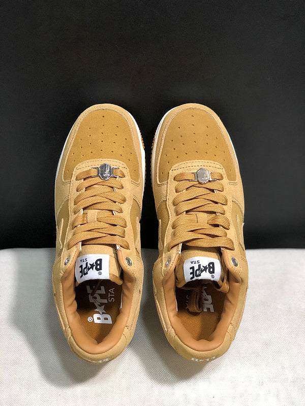BAPE STA Suede-Look Low-Top Sneakers - Wheat Tan & White