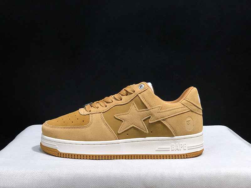 BAPE STA Suede-Look Low-Top Sneakers - Wheat Tan & White