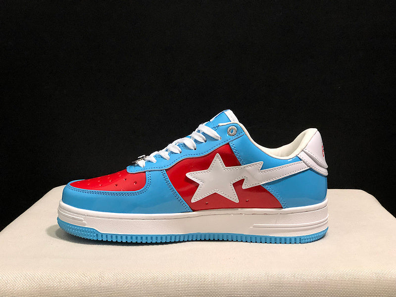 BAPE STA Glossy Low-Top Sneakers - Sky Blue, Red & White