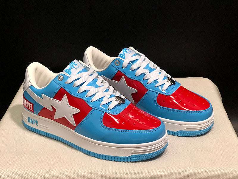 BAPE STA Glossy Low-Top Sneakers - Sky Blue, Red & White
