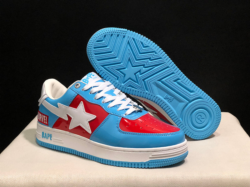 BAPE STA Glossy Low-Top Sneakers - Sky Blue, Red & White