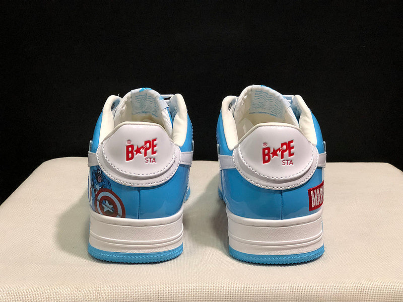 BAPE STA Glossy Low-Top Sneakers - Sky Blue, Red & White